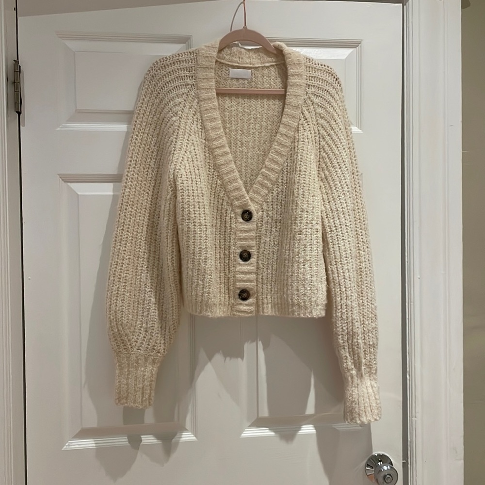 Slouchy cream knit cardigan, size M